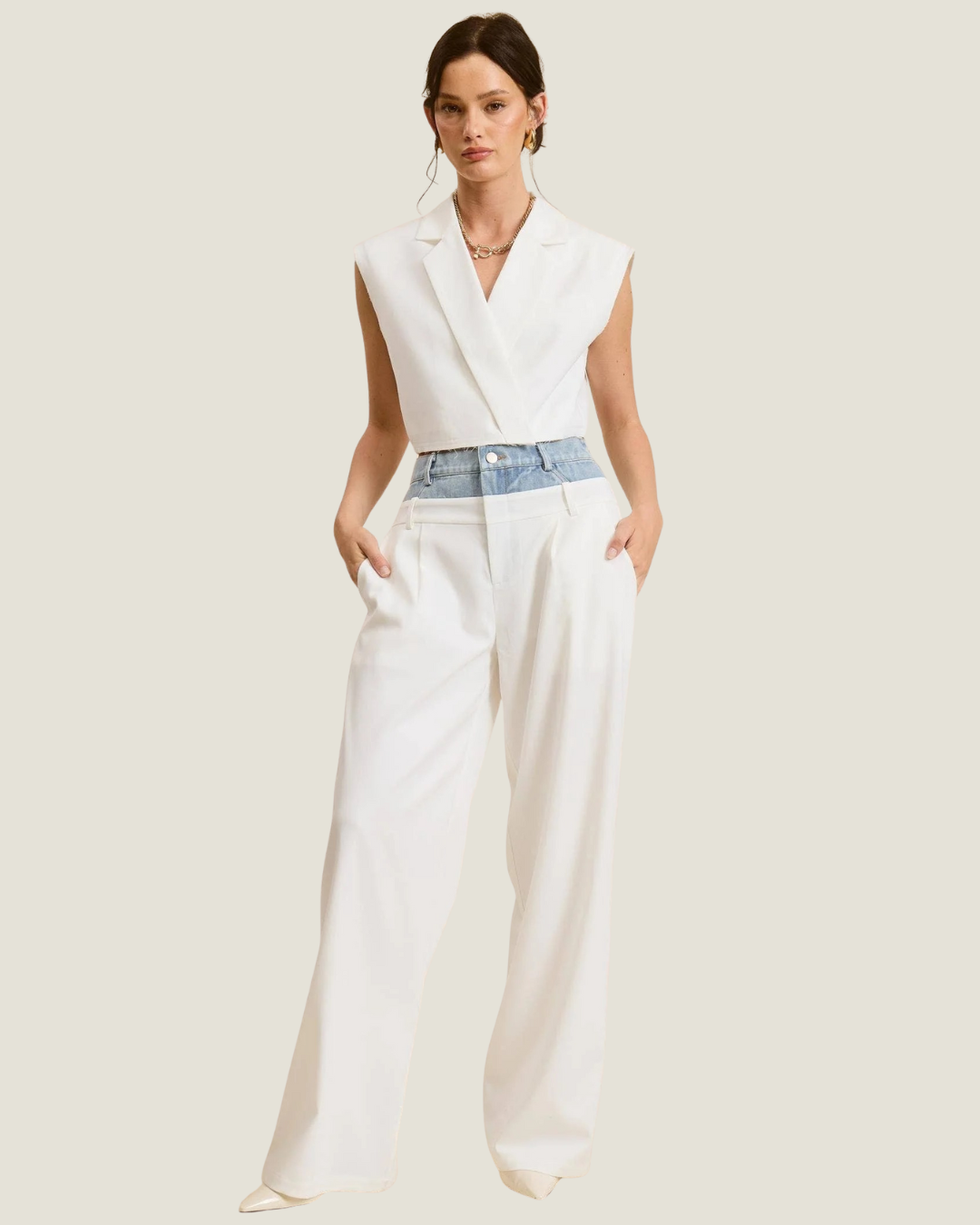 Simion Cropped Collared Vest with Raw Hem