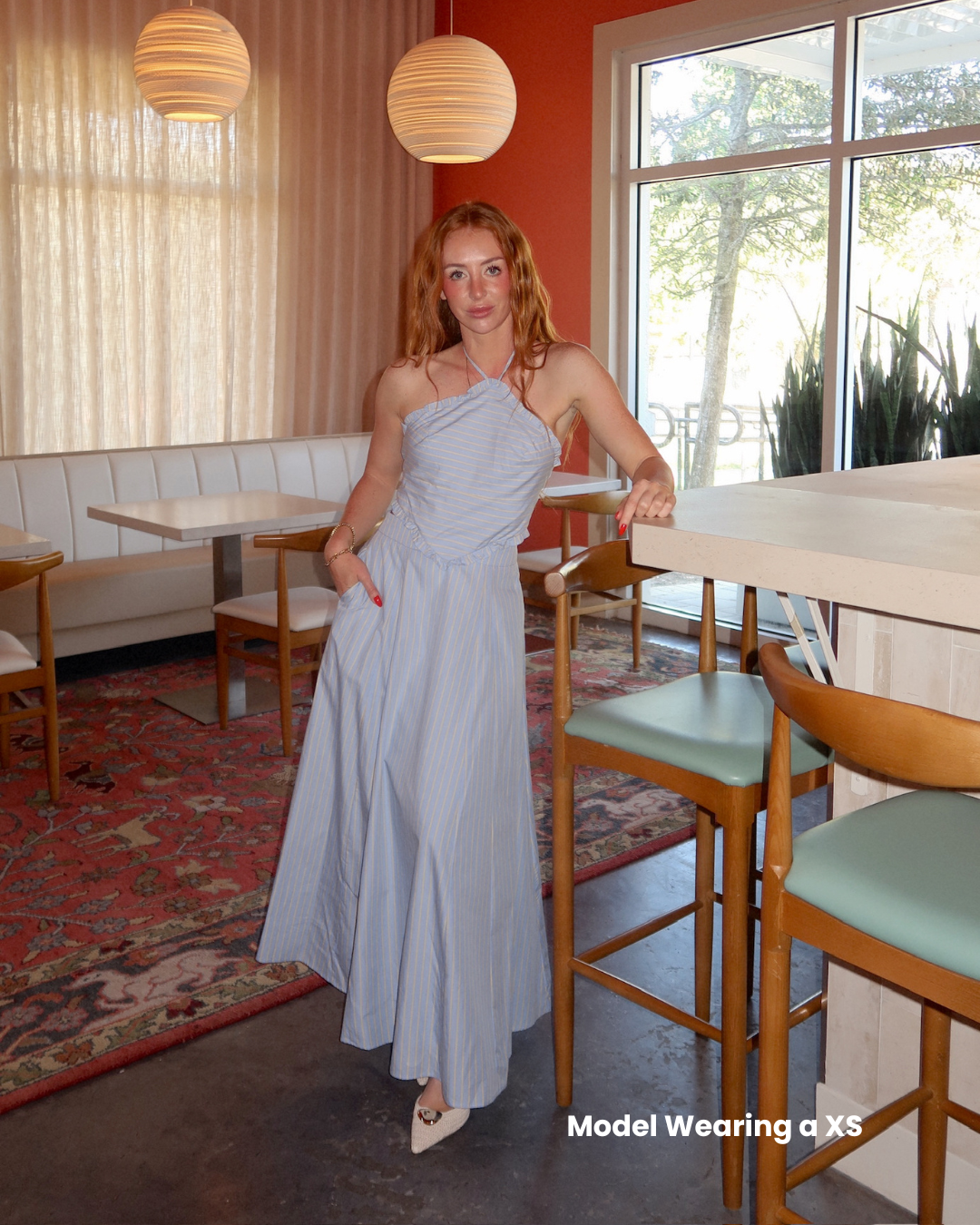 Tobie Striped Poplin Halter Midi Dress