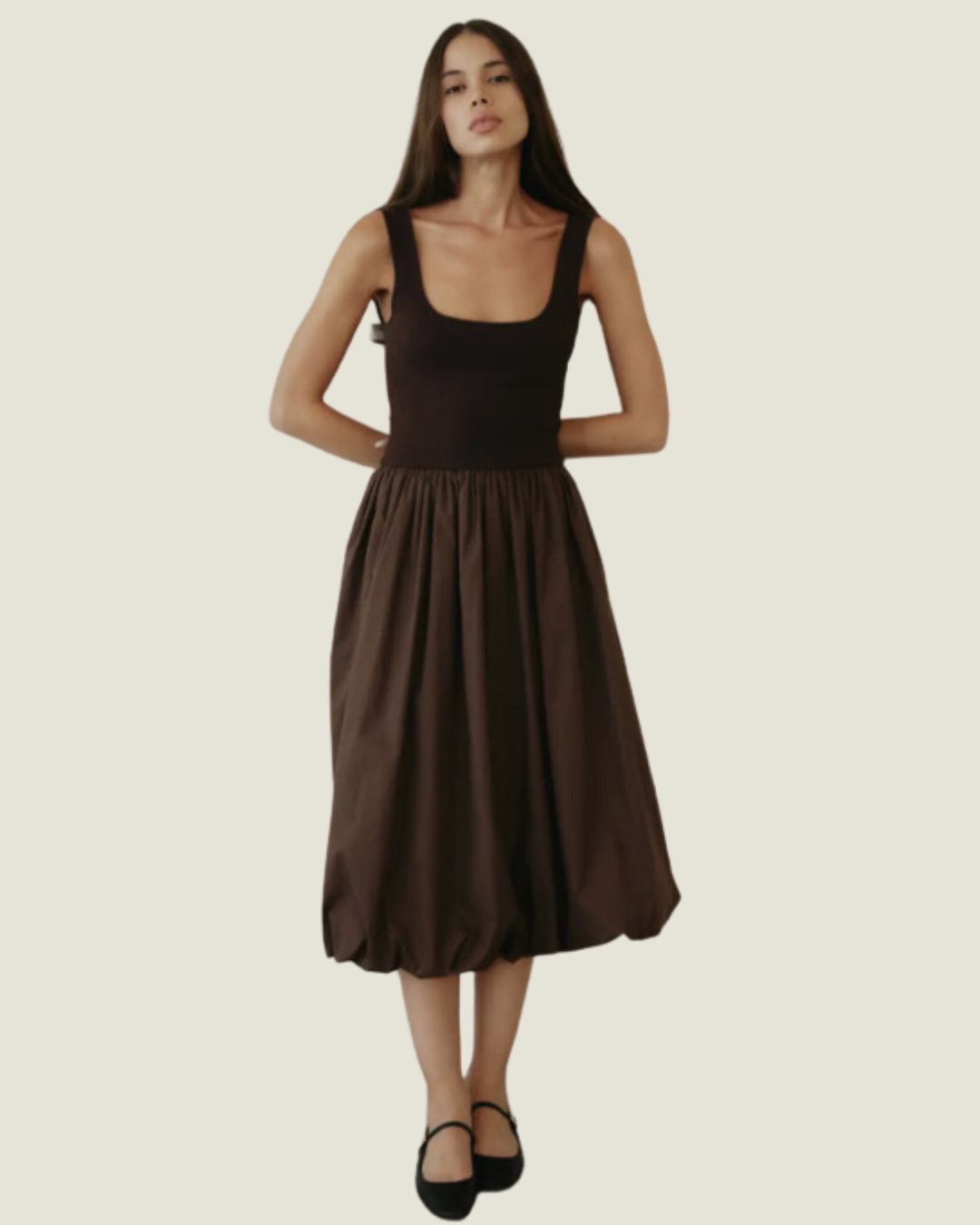 The Tilda: Brown Square Neckline Midi Dress