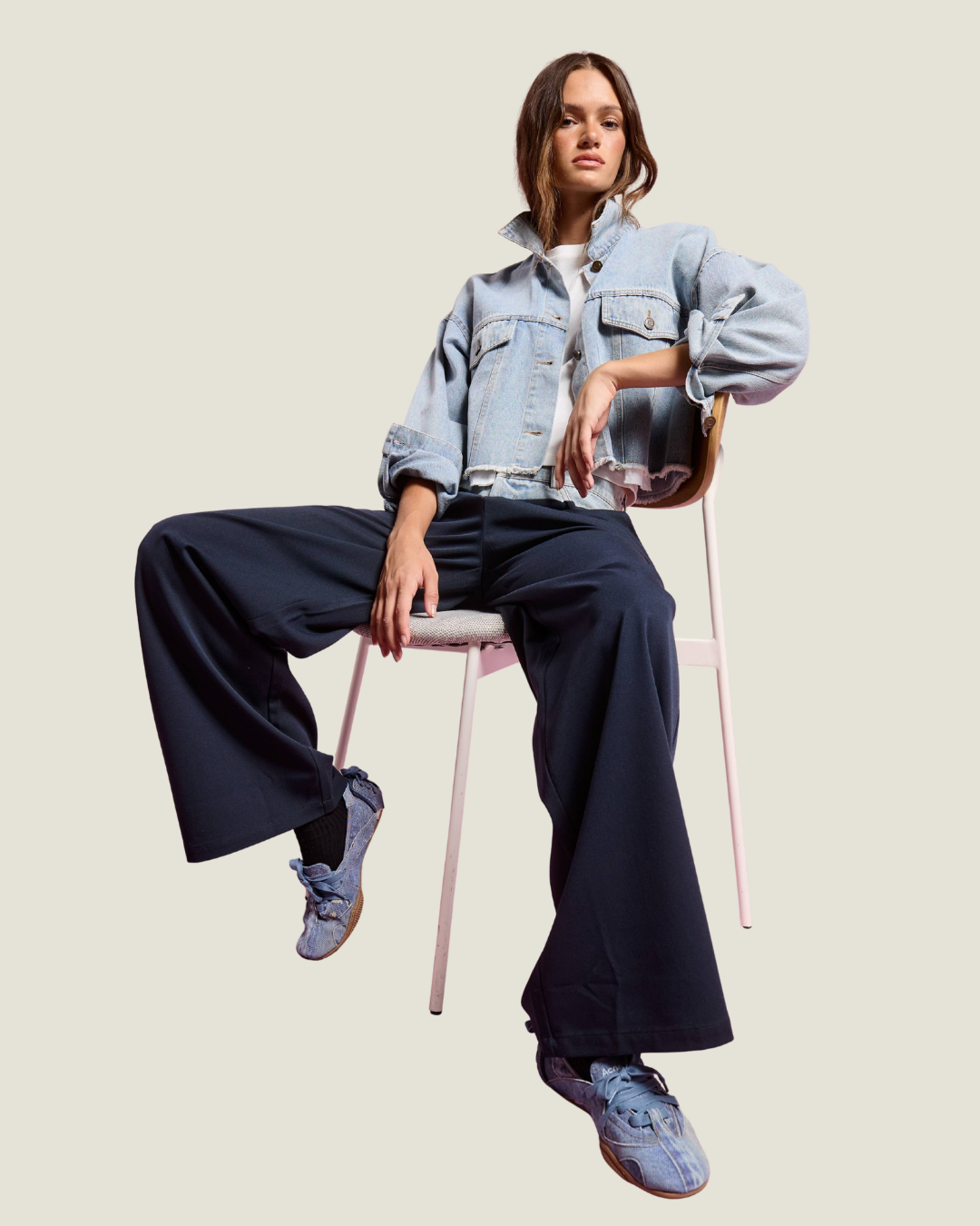 Selena Navy Contrast Wide Leg Trousers
