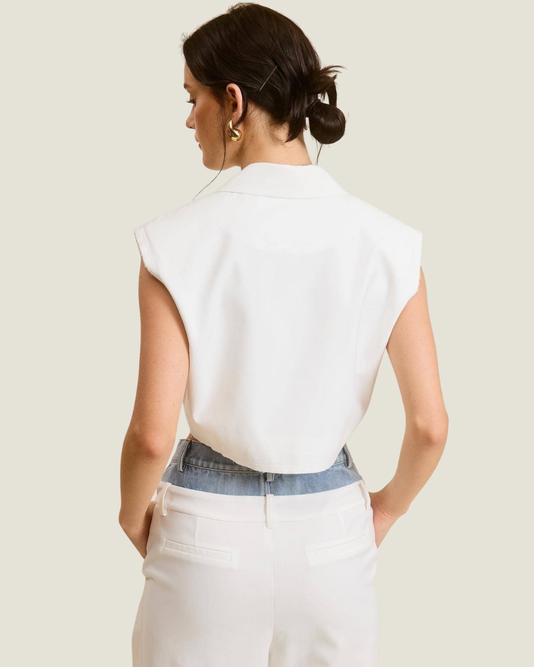 Simion Cropped Collared Vest with Raw Hem