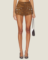 Camel Embellished Mini Shorts