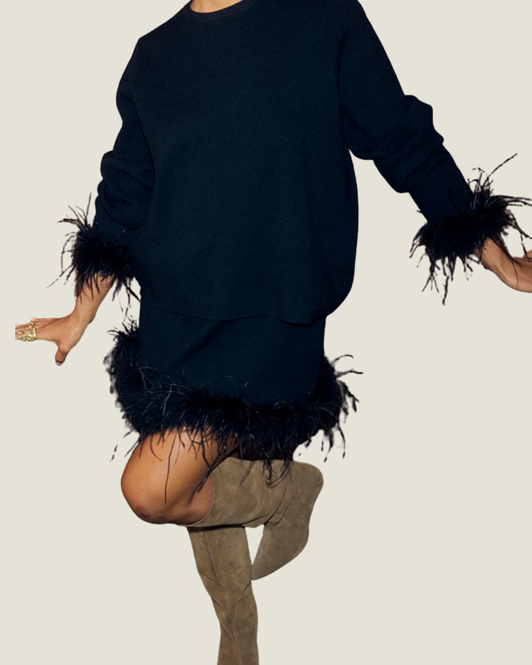 Black Jamie Jumper with Feather Trim