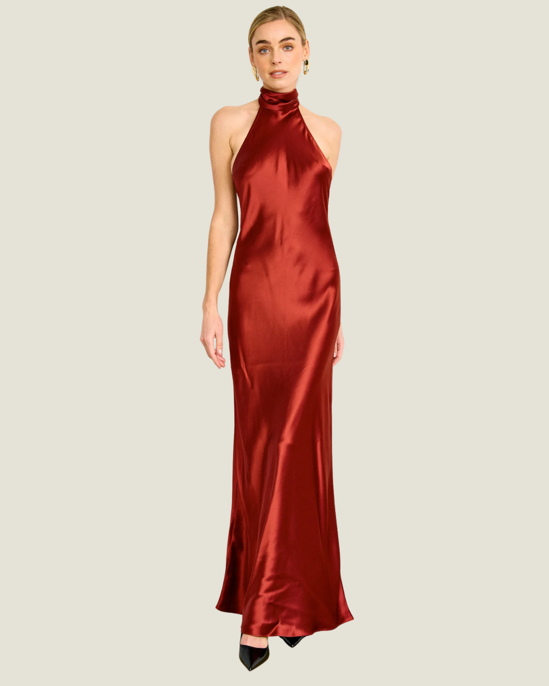 Parven Halter Satin Maxi Dress