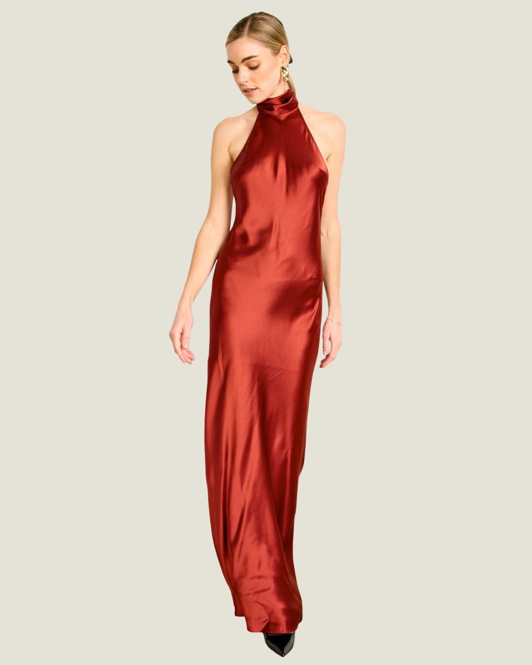 Parven Halter Satin Maxi Dress