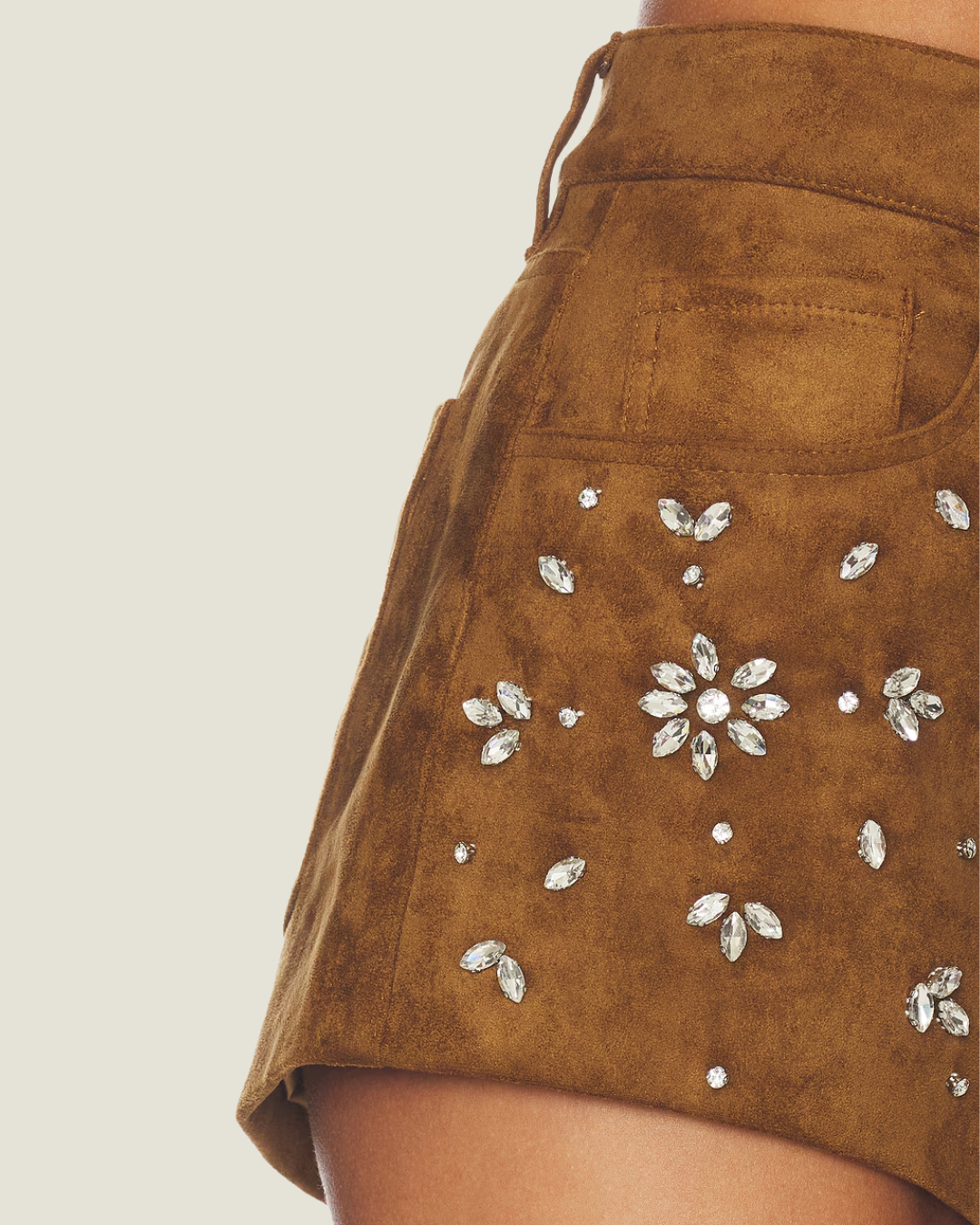 Camel Embellished Mini Shorts