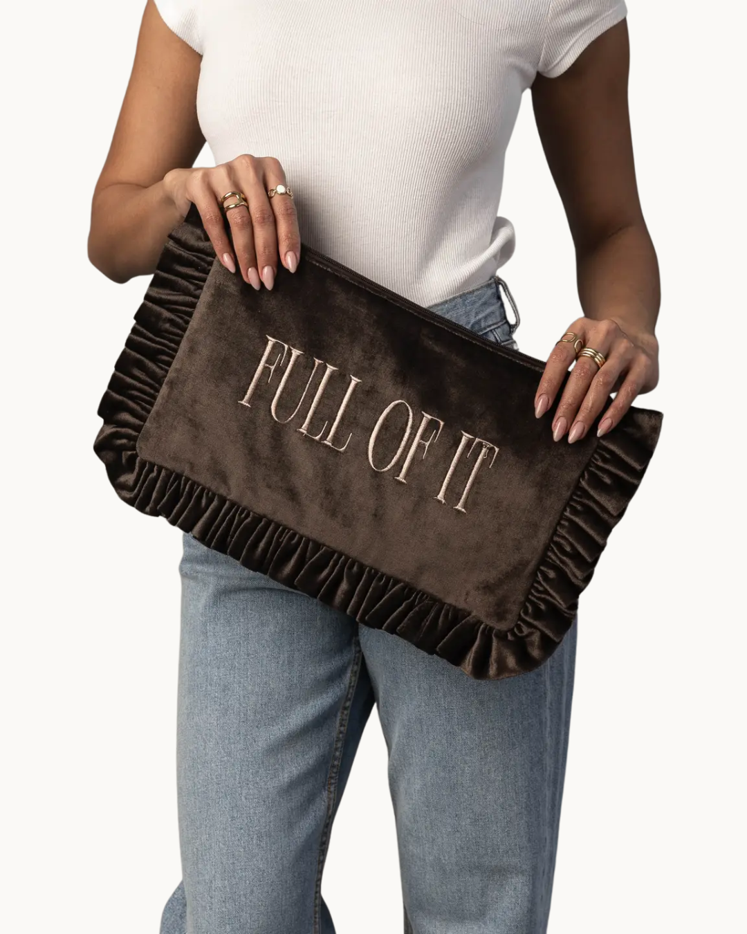 Velvet Ruffle Travel Pouch