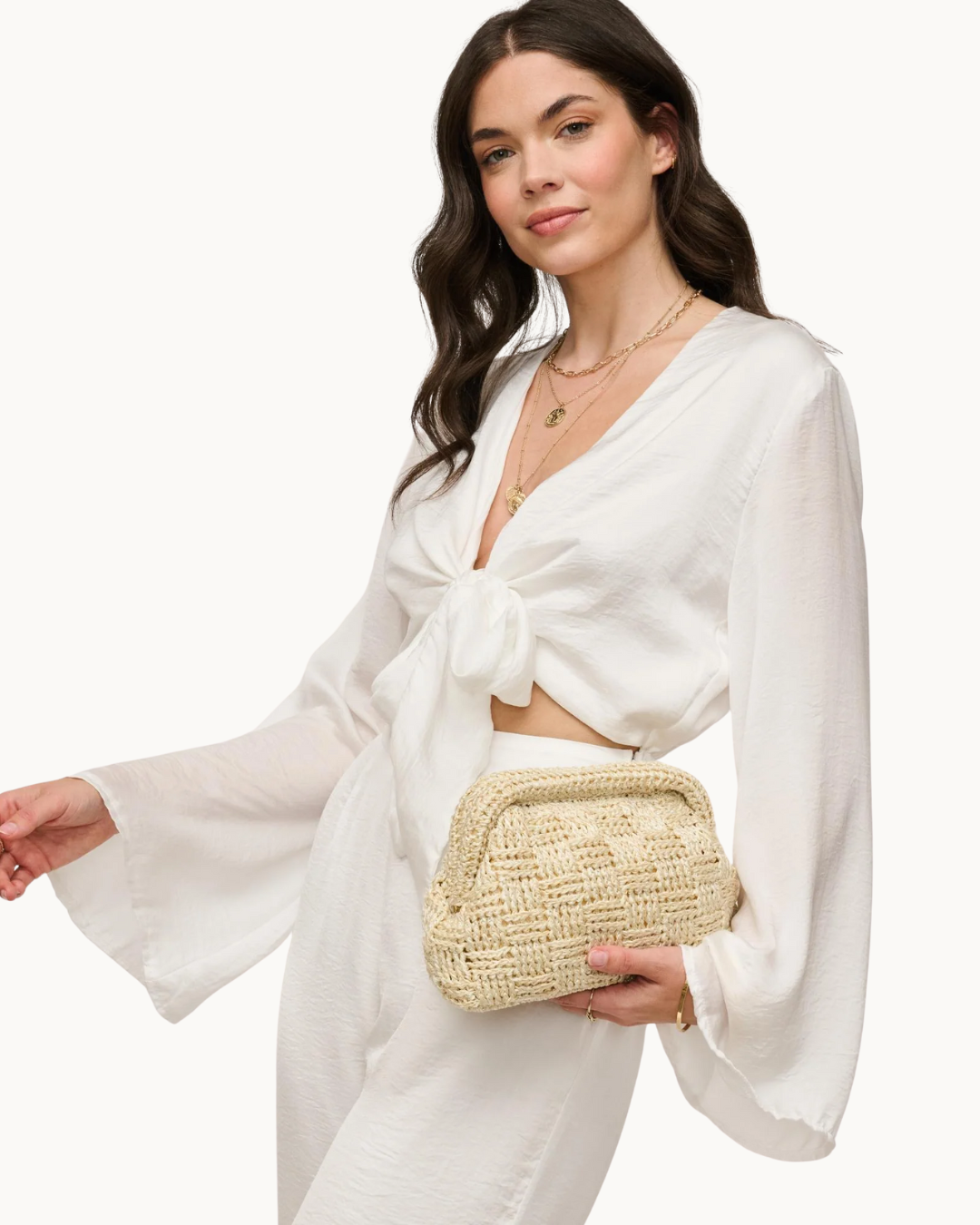 The Annie: Woven Cream Clutch