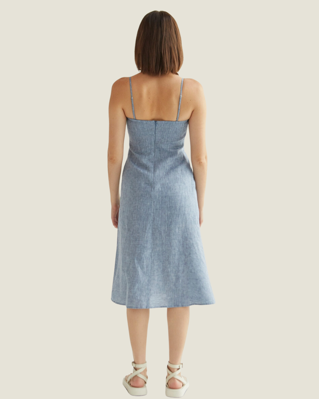 NYC Summer: Strapless Blue Linen Midi Dress