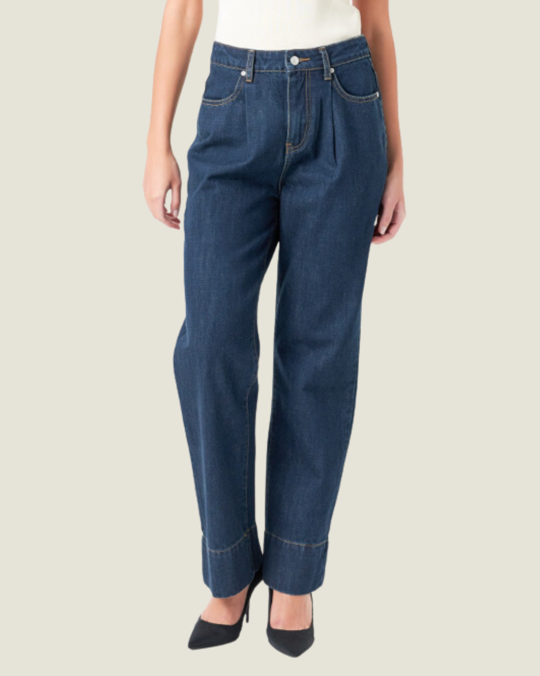 The Courtney: Navy Denim High Waisted Wide Leg Pants