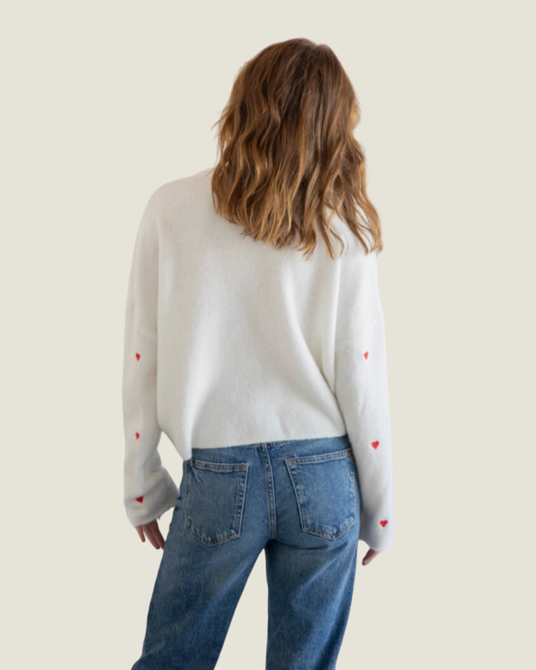 The Piper: White Cardigan with Heart Embroidery