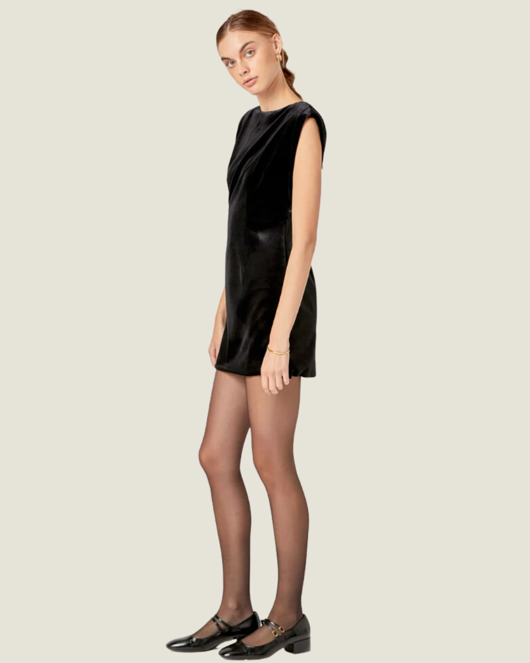 Velvet Power Shoulder Mini Dress