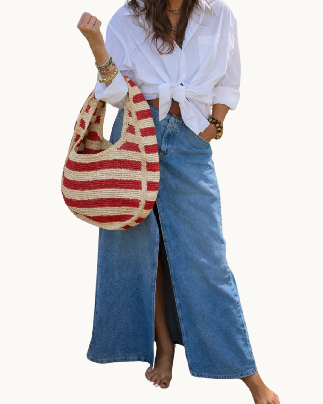 Cherry Red and Hay Striped Bag