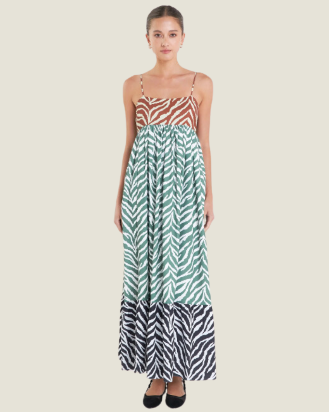 The Delaney: Zebra Print Color Block Maxi Dress