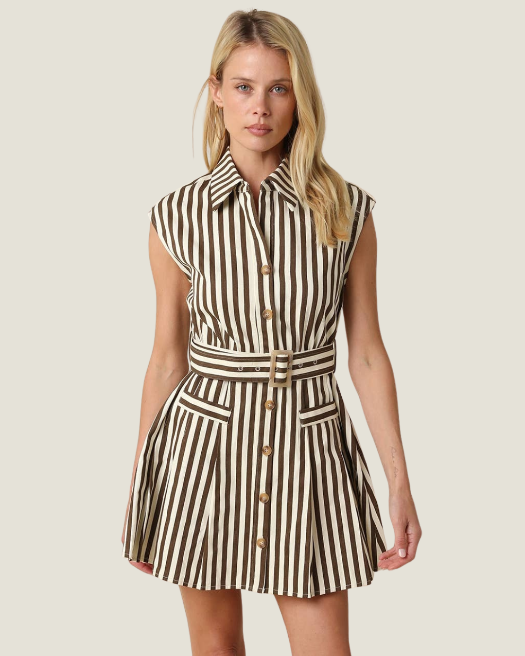 Mia Striped Belted Mini Dress