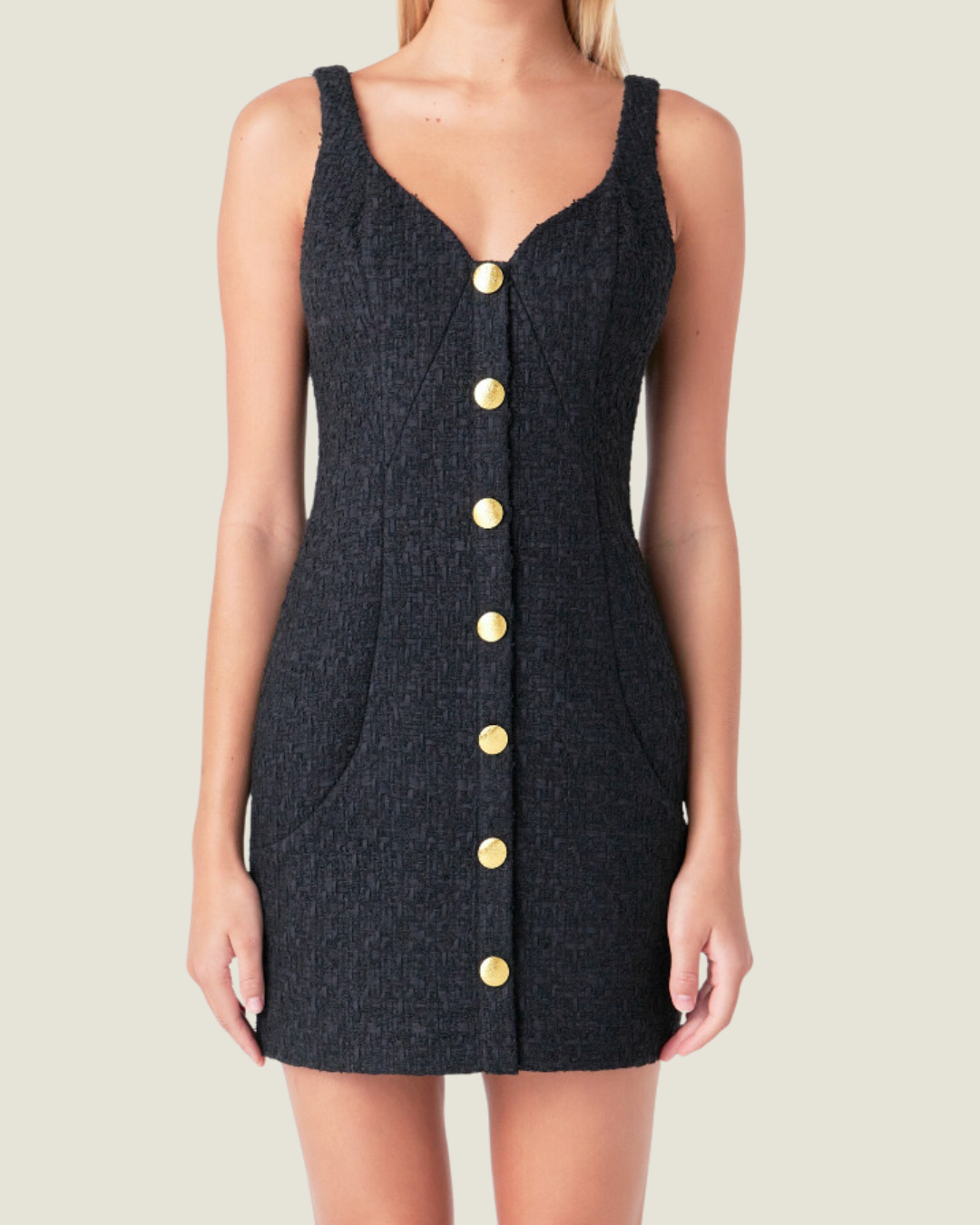 The Blair: Black V Neck Tweed Mini Dress