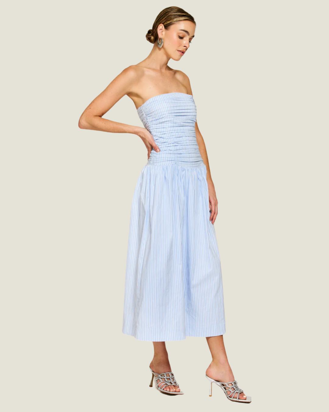 Darra Strapless Stripe Midi Dress