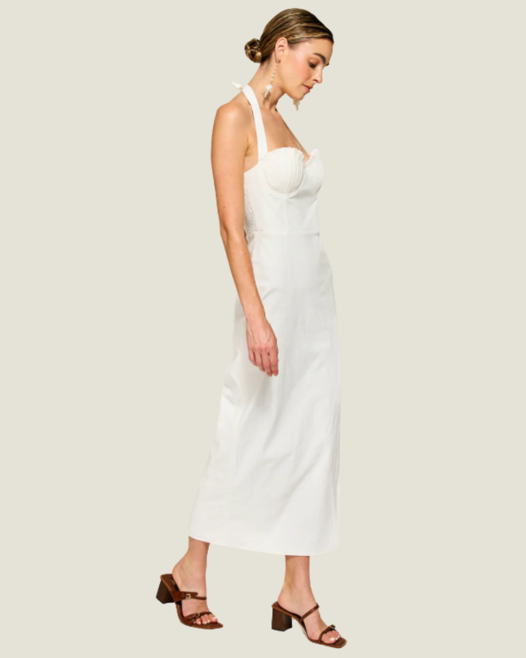 Fable Halter Bustier White Shell Midi Dress
