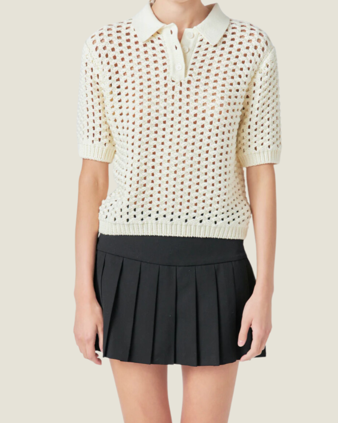 The Jessica: Cream Knit Short Sleeve Top