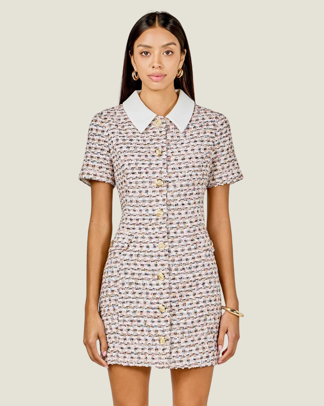 Violet Tweed Collared Mini Dress