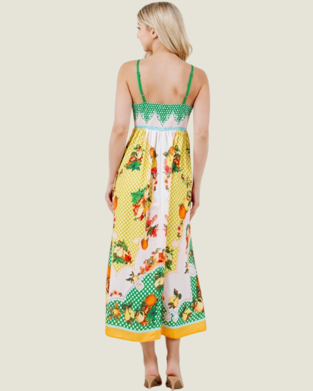 The Spritz: Fruit Print Sleeveless Midi Dress