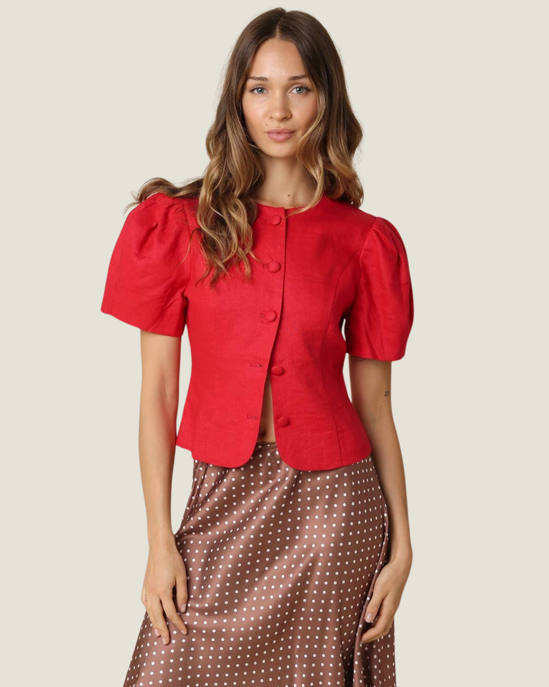 Nataly Puff-Sleeve Button-Front Blouse