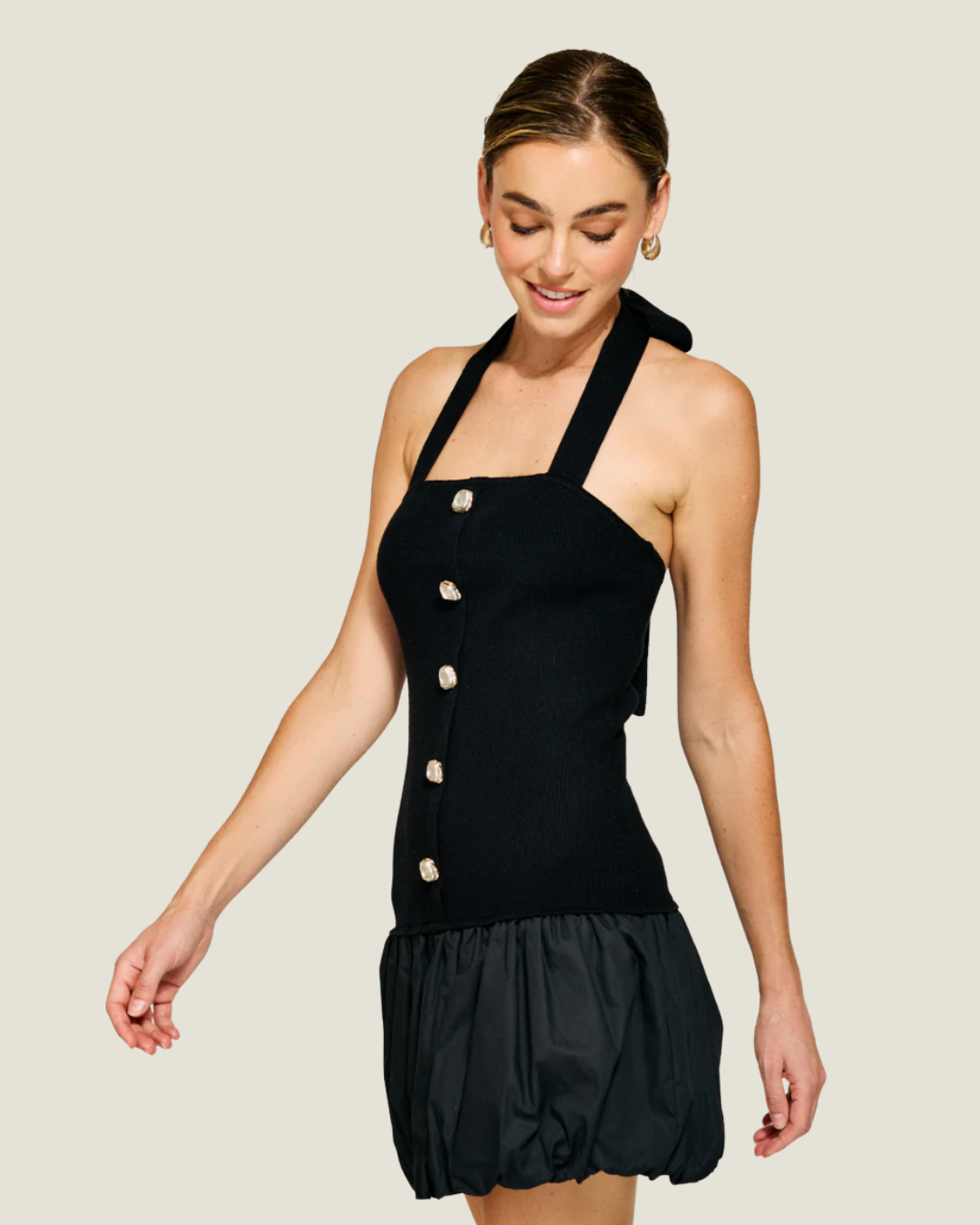 Ramona Mix-Media Ballon Mini Dress