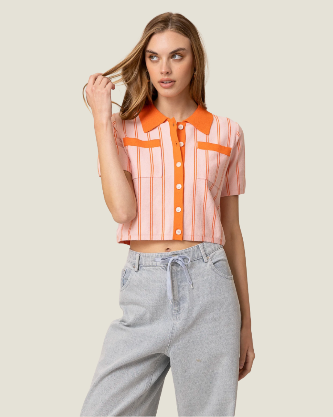 Rheba Striped Collared Crop Top