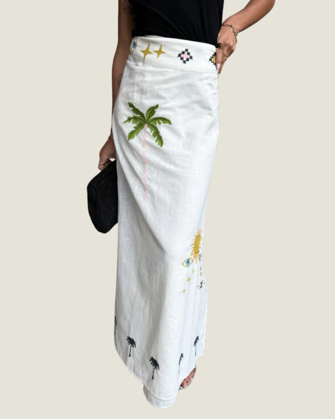 The Florida Sunshine: Embroidered Wrap Midi Skirt