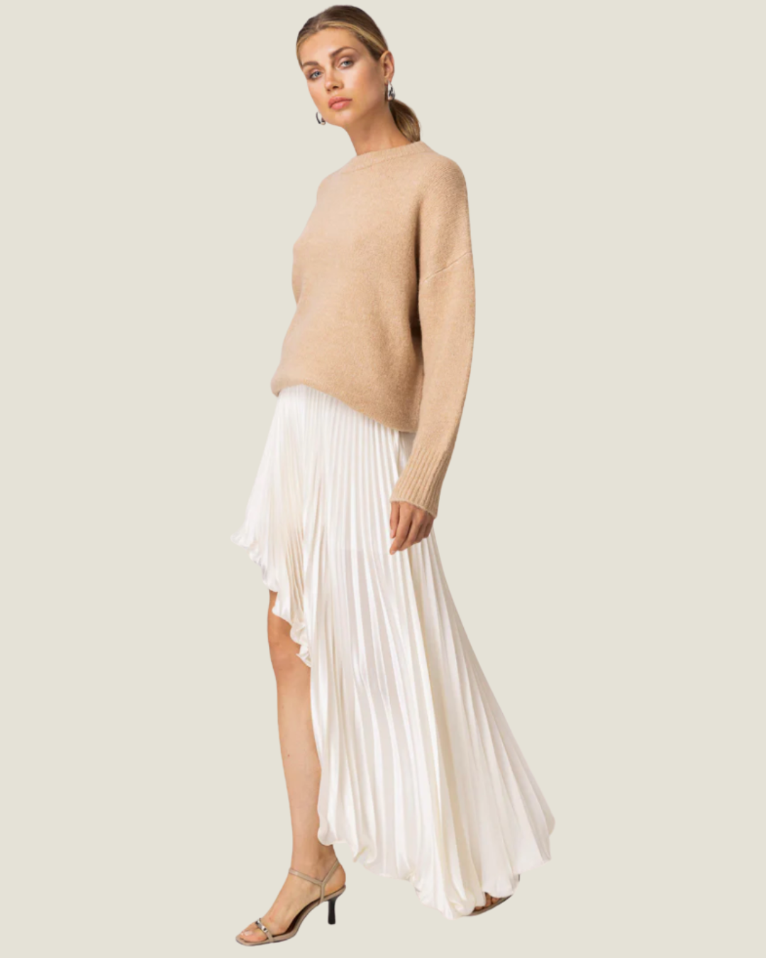 Seymour Asymmetrical Pleated Midi Skirt– a statement asymmetrical pleated ivory skirt by Line & Dot available at Love Celine a women’s boutique in SWFL.