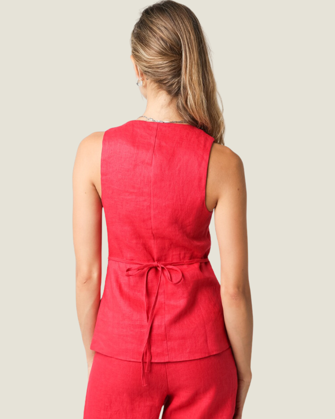 The Carlin: Red Linen Sleeveless Top