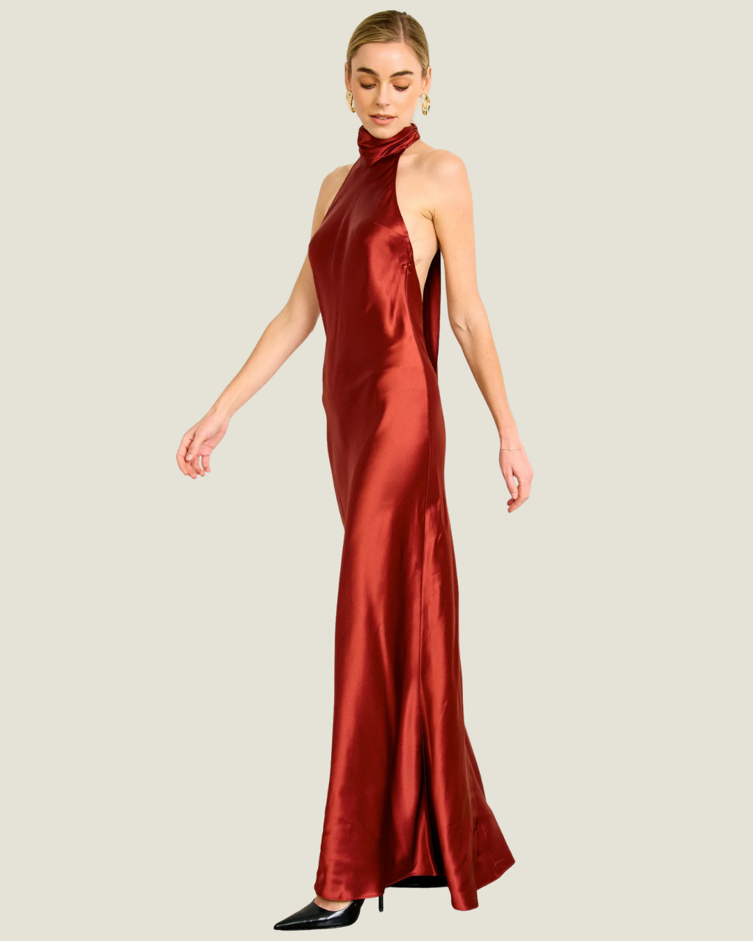 Parven Halter Satin Maxi Dress