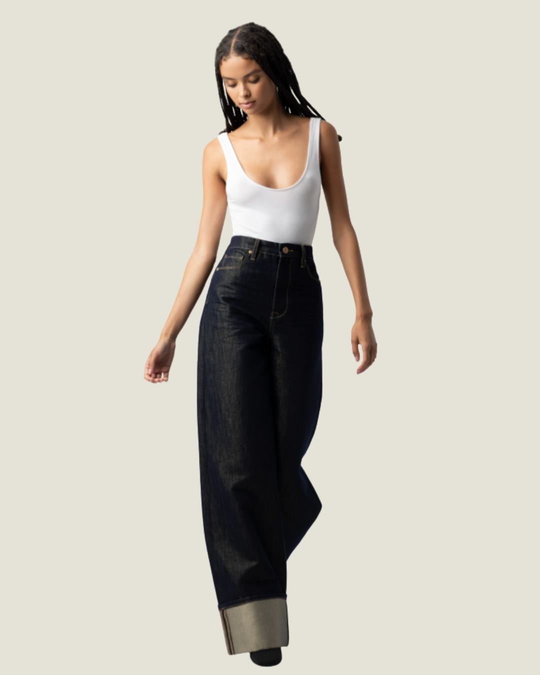 The Franklin Hi-Rise Rib-Cage Metallic Denim Pant w/ Cuff