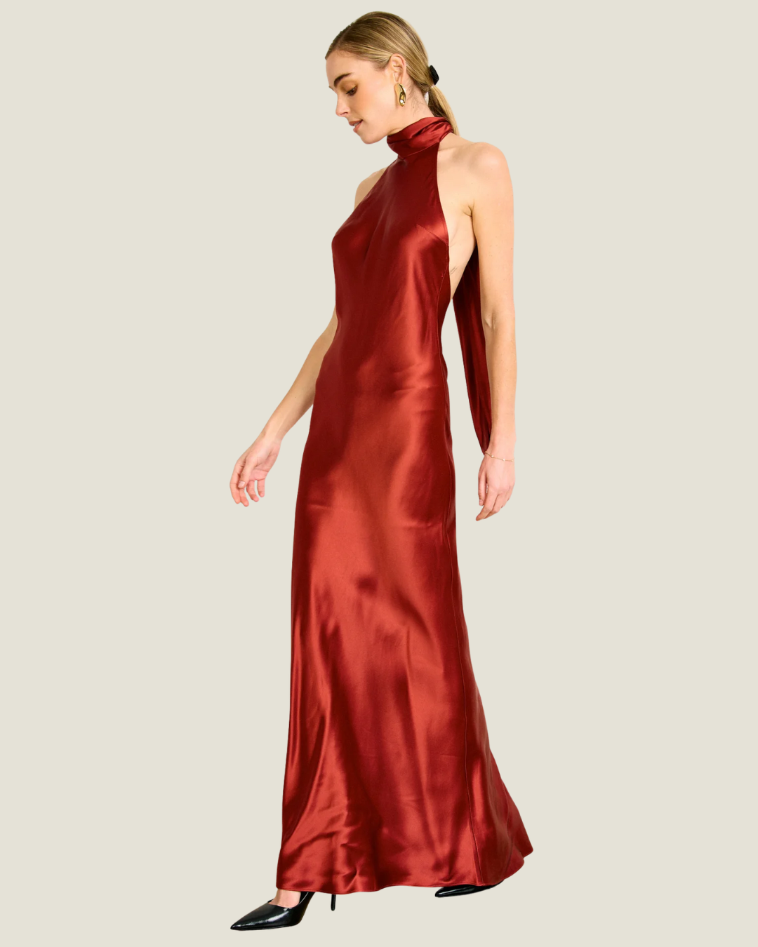 Parven Halter Satin Maxi Dress