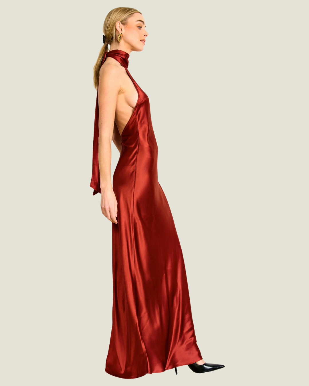 Parven Halter Satin Maxi Dress