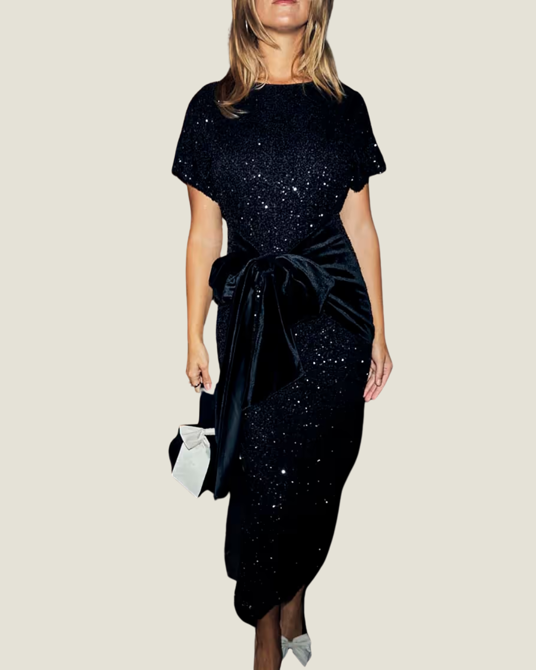 Black Sequin Bow Dress