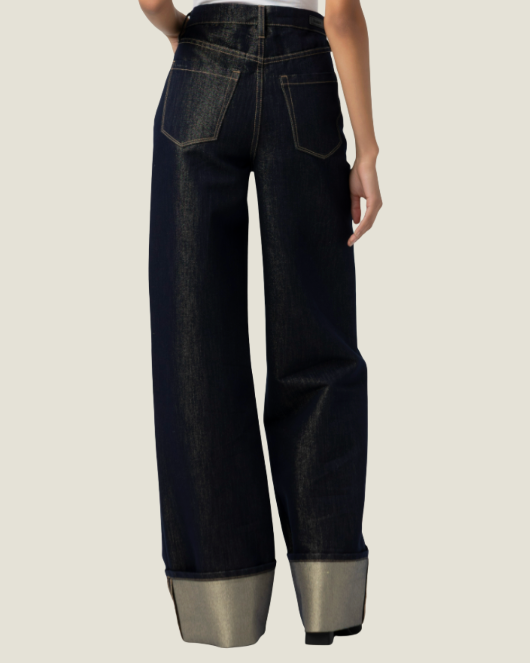 The Franklin Hi-Rise Rib-Cage Metallic Denim Pant w/ Cuff
