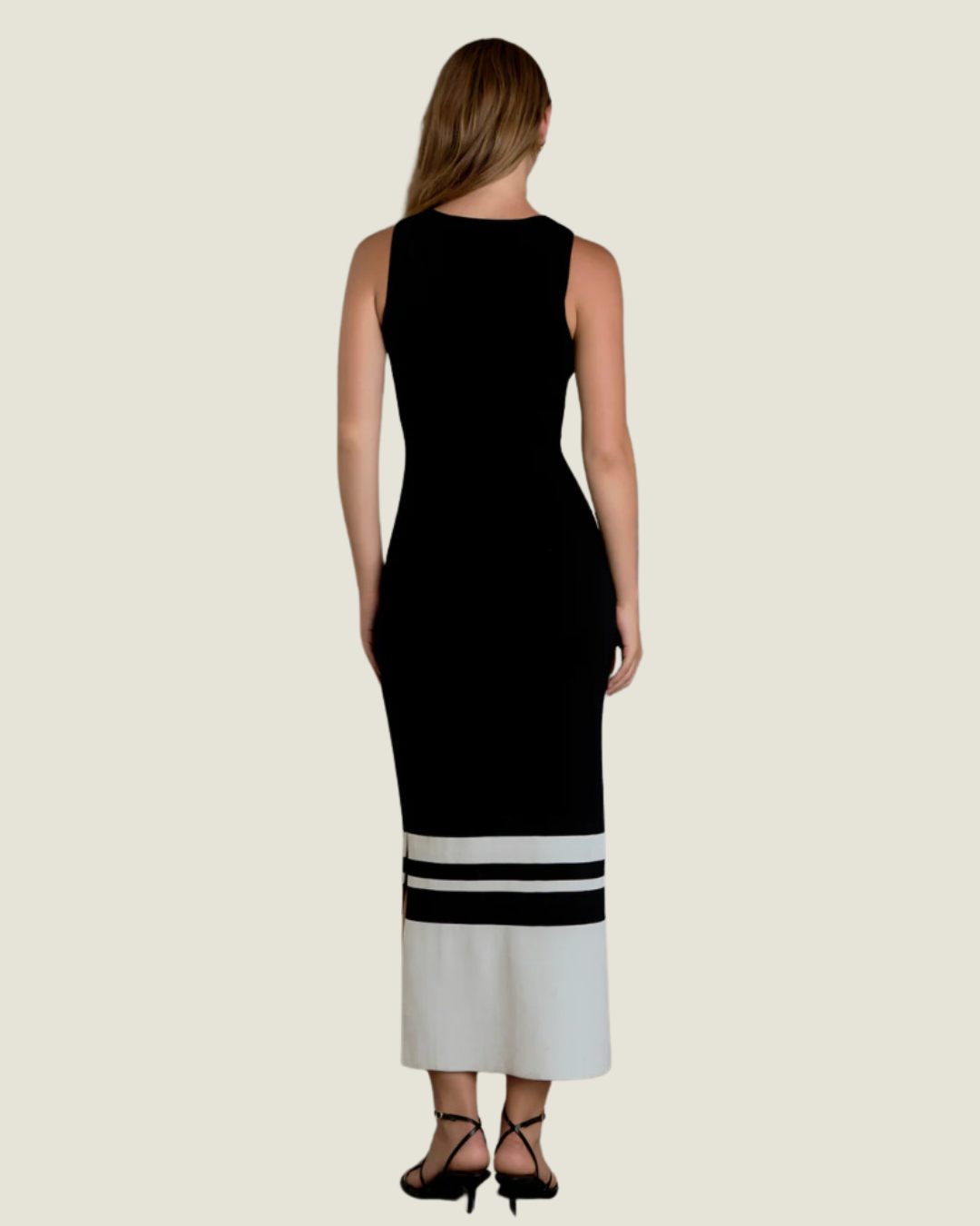 Black/ Cream Knit Block Midi Dress