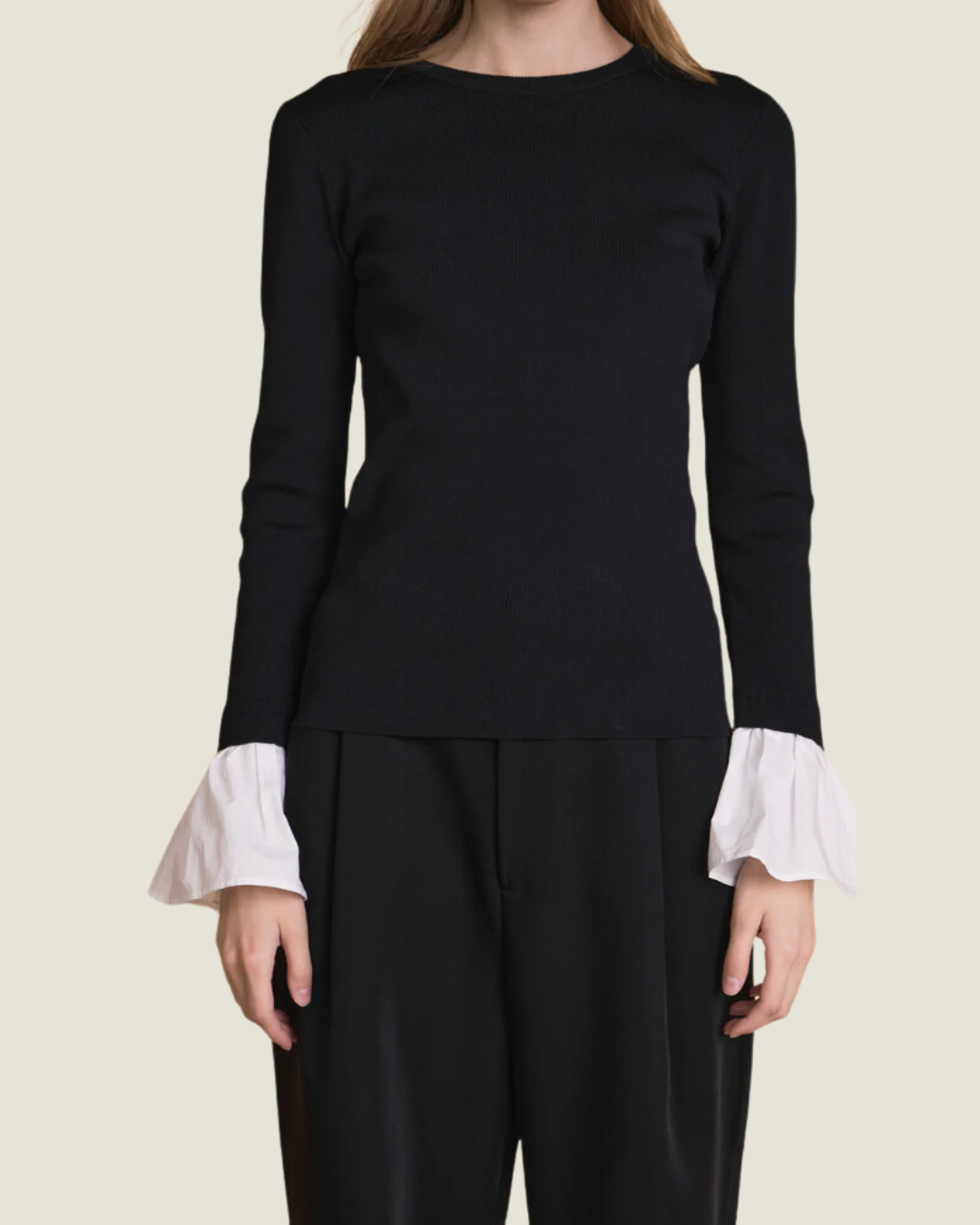 The Grand Central: Black Cotton Long Sleeve Top