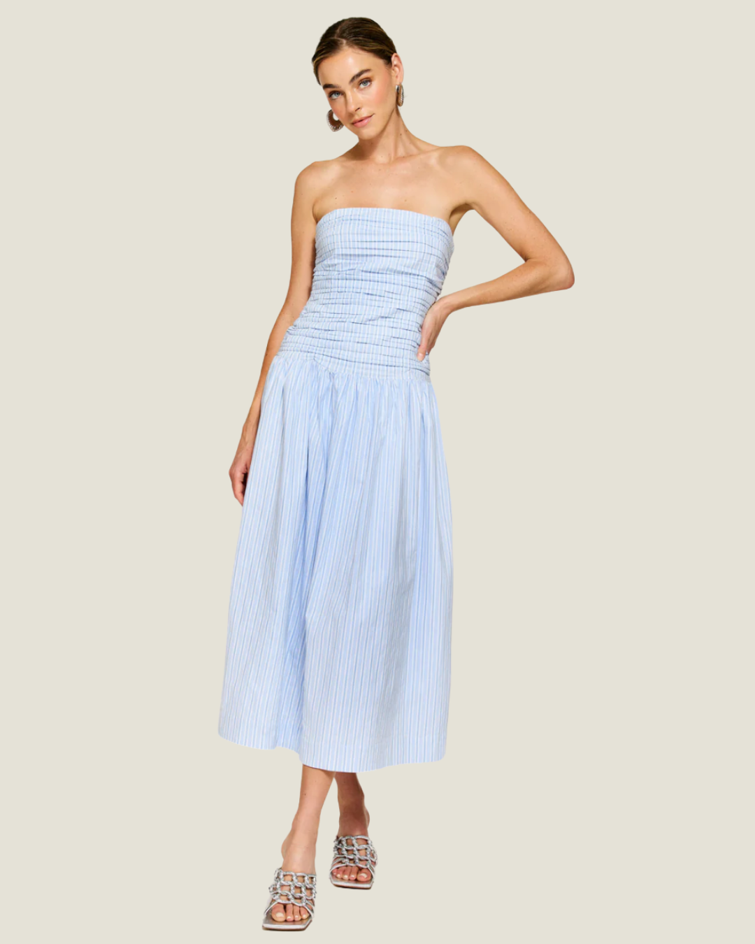 Darra Strapless Stripe Midi Dress