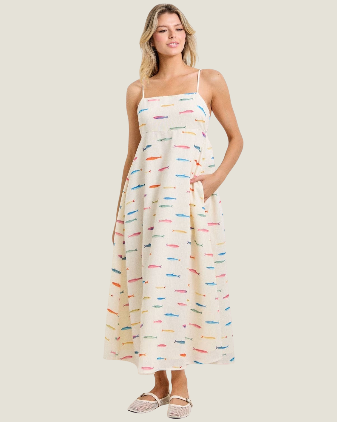 Marnie Fish Print Midi Dress