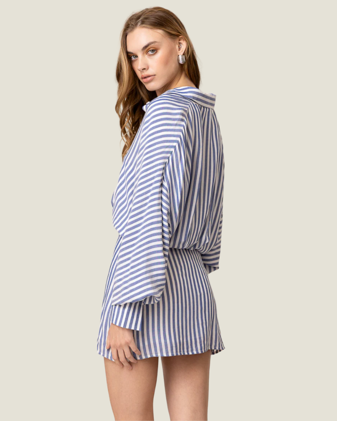Noah Striped Button-Up Shirt Dress- a stripped collared mini shirt dress by Line & Dot. Available at Love Celine a women’s boutique in SWFL. 
