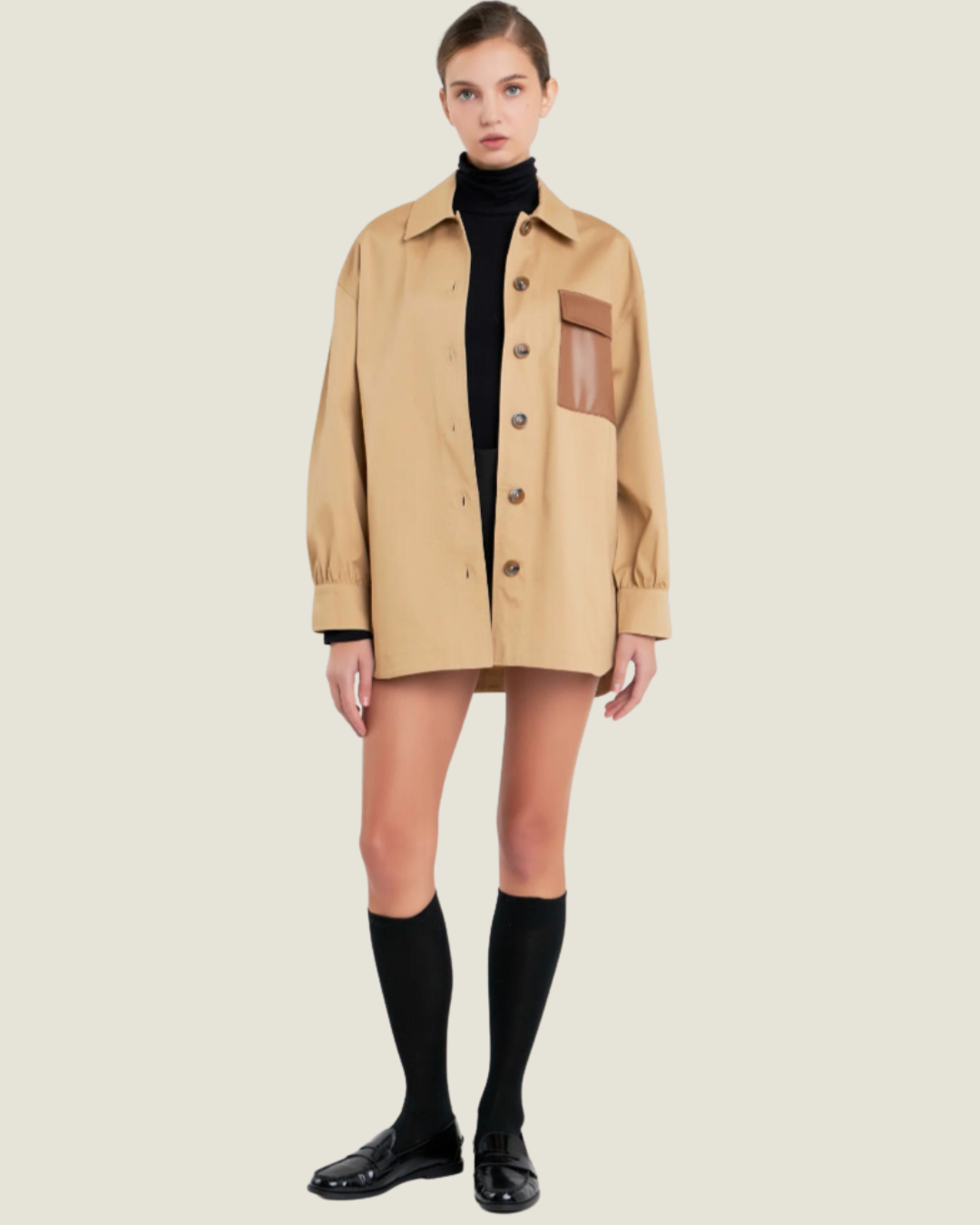 ジャケット・アウター nokcha twill shirt jacket/deep beige Signature 3/4 Cropped Shirt Jacket - Textured Edition