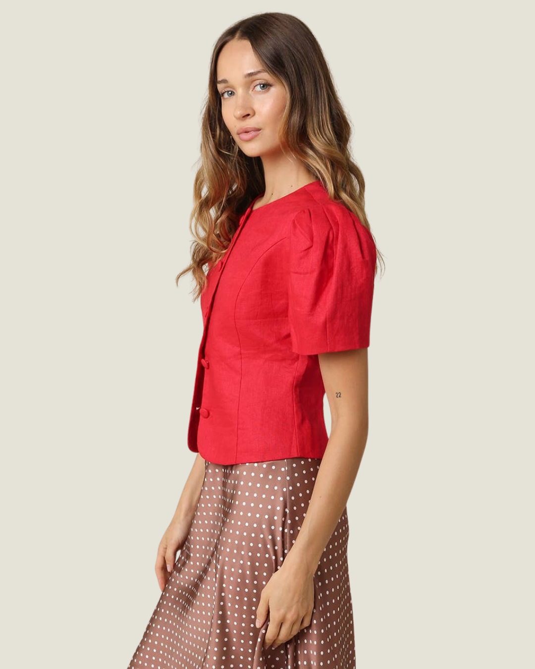 Nataly Puff-Sleeve Button-Front Blouse