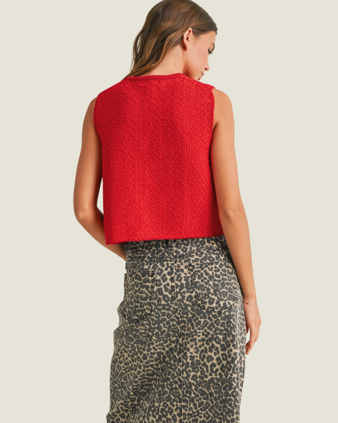 Red Knitted Tied Sleeveless Top