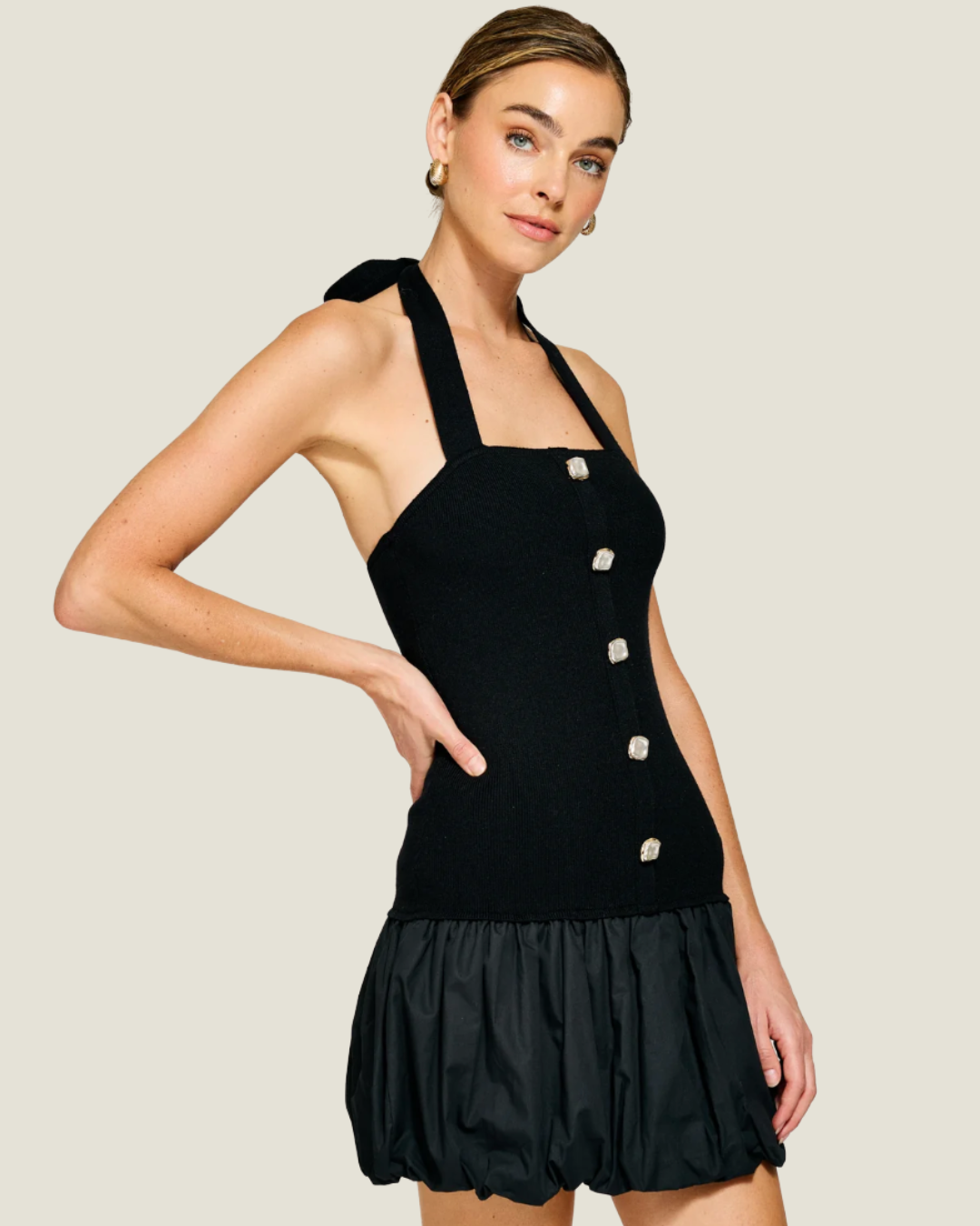 Ramona Mix-Media Ballon Mini Dress