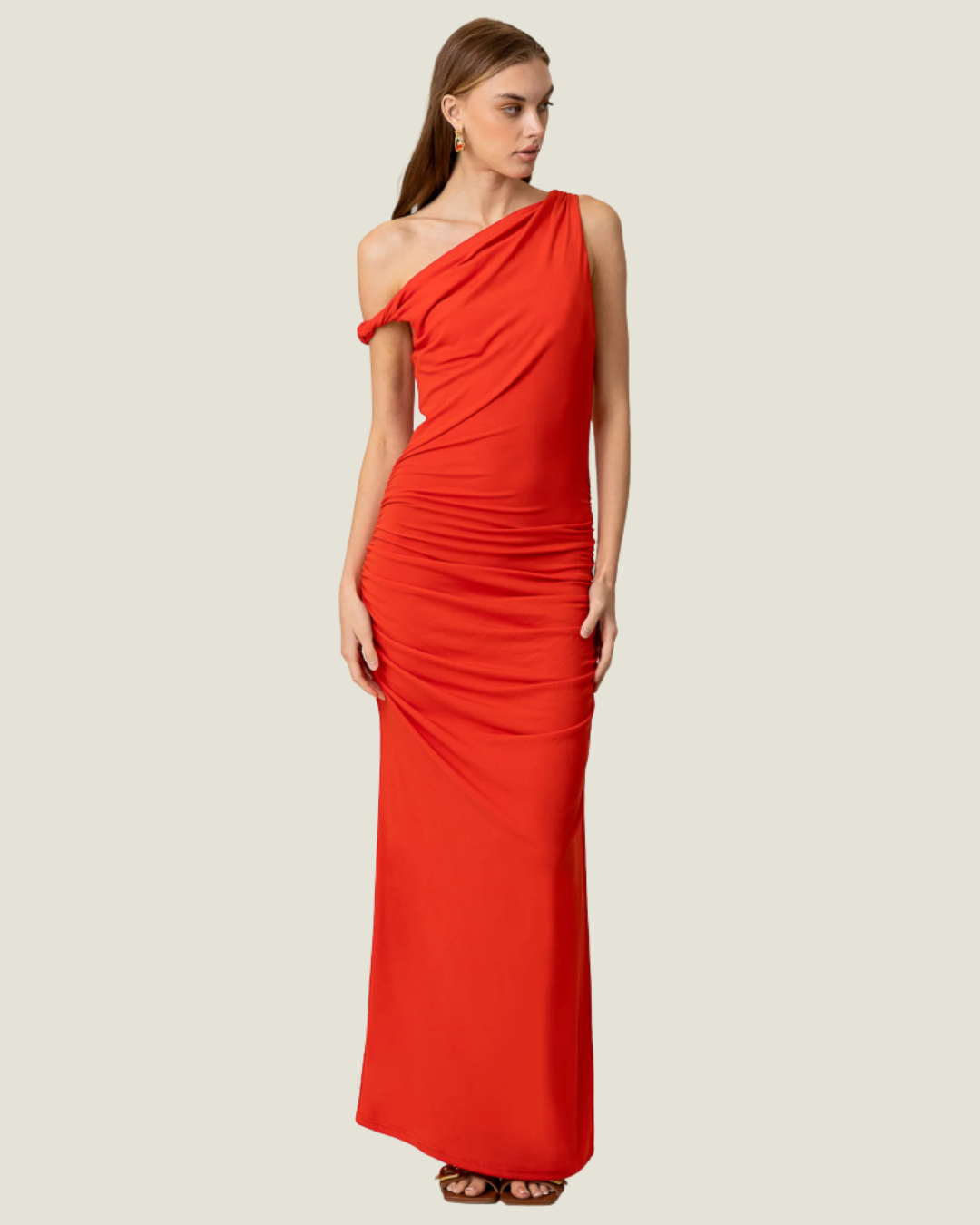 Erina Red Asymmetrical Maxi Dress