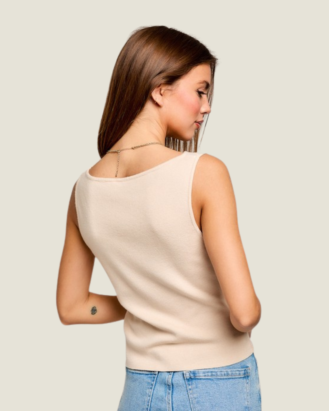 The Landry: Cream Boat Neck Sleeveless Top