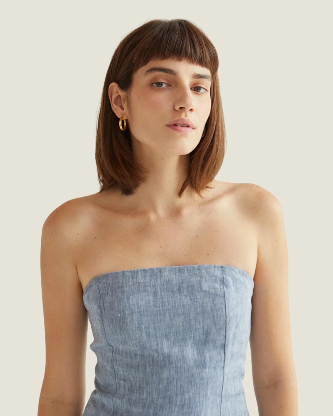 NYC Summer: Strapless Blue Linen Midi Dress