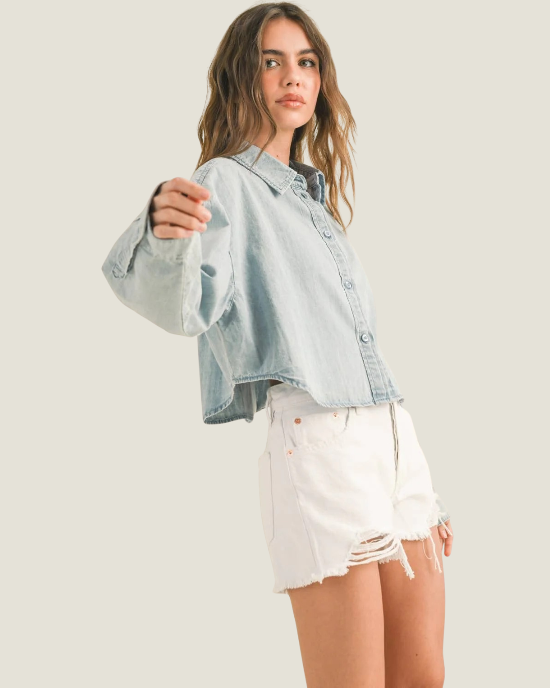 Rachel Cropped Denim Button Down